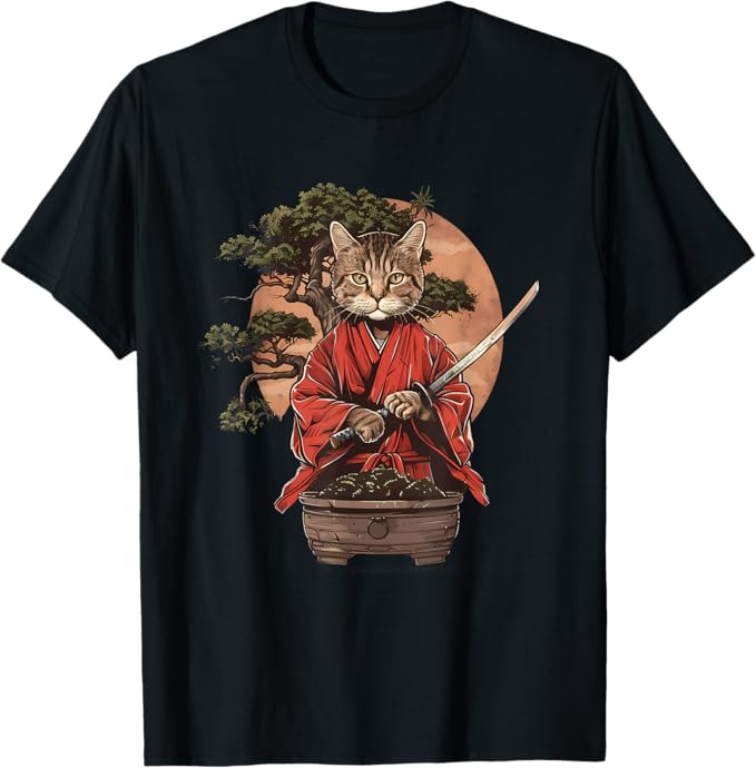 Samurai Cat - Bonsai Tree T-Shirt