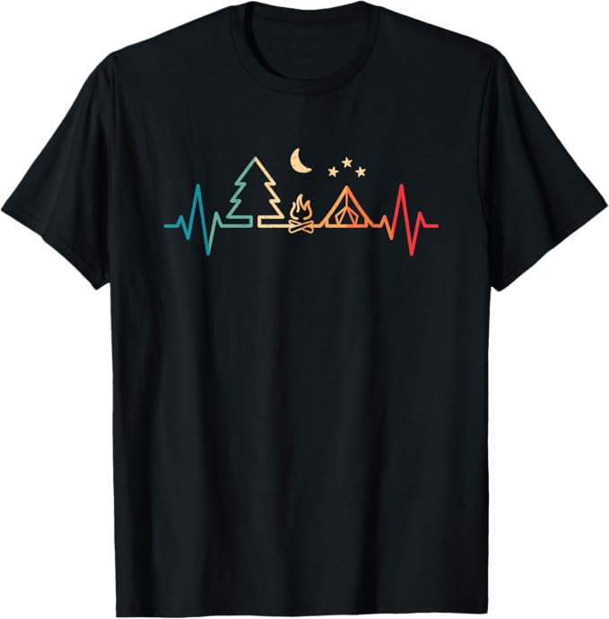 Camping - Outdoor Heartbeat Nature Camper Hiking T-Shirt