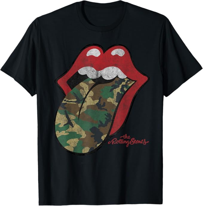 Official Rolling Stones - Distressed Camo Tongue T-Shirt
