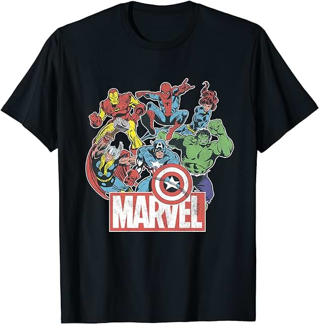 Marvel Avengers Team Retro Comic Vintage T-Shirt